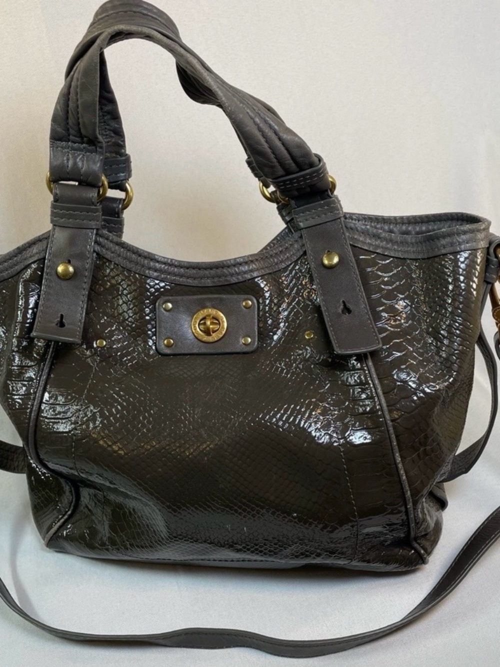 Marc by Marc Jacobs Glossy Croc-Embossed Dark Green Shoulder Bag / Wallet Bundle